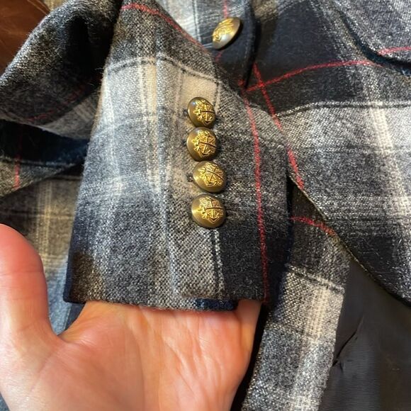 Smythe Equestrian Plaid Leather Elbow Patch Blazer Jacket 4 - Picture 7 of 10